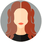 A flat design icon depiction of a woman sporting fiery red hair and dressed in a black shirt, representing a client of Southlander, Wholesale Flowers Near Me and Bulk Organic Food Produce Distributors.