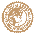 A golden logo for Southlander, Wholesale Flowers Near Me and Bulk Organic Food Produce Distributors.